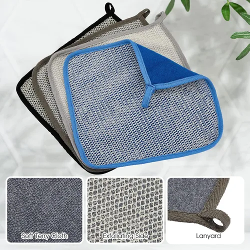 Miniatura 4 de Juexica 8 paños exfoliantes para hombre, paño rústico de doble cara de baño de 9.8 x 9.8 pulgadas, toalla de ducha exfoliante para cuerpo y cara