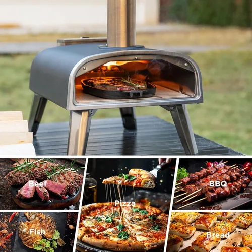 Miniatura 5 de aidpiza Horno de pizza al aire libre de 12 pulgadas, horno de pizza de leña de pellets para exteriores, horno de pizza portátil de acero inoxidable