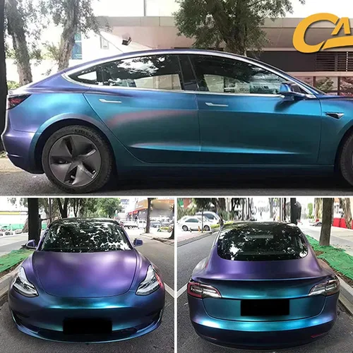 Miniatura 15 de Vinilo adhesivo de coche de color morado metálico brillante a azul camaleón, cinta adhesiva de película adhesiva de liberación de aire