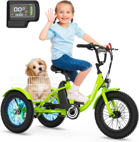 Miniatura 10 de NAIZEA Bicicleta eléctrica para niños, triciclo de 16 pulgadas para niños y niñas de 6 a 12 años, bicicleta eléctrica para niños de 250 W, bicicleta