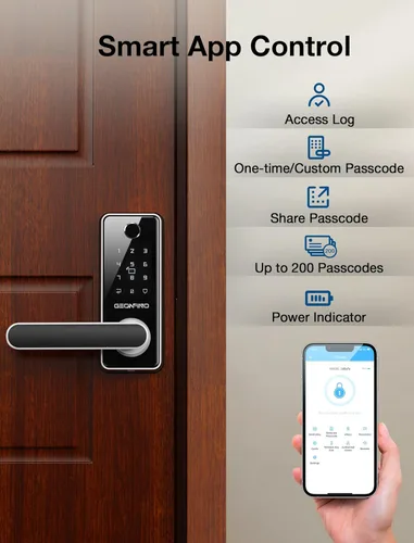 Miniatura 4 de GEONFINO Cerradura de puerta inteligente, cerradura de entrada sin llave plateada con asa, cerradura de puerta delantera con teclado, cerradura