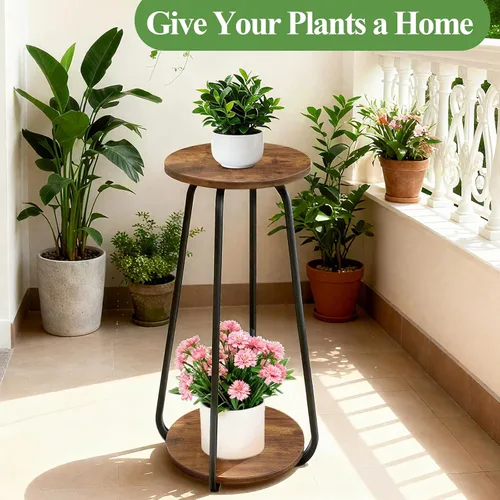 Miniatura 2 de Soporte para plantas de interior, estante de 2 niveles para plantas, soporte de pedestal, soporte de flores, soportes de metal para plantas