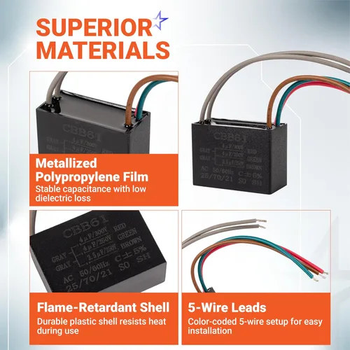 Miniatura 6 de BlueStars - Condensador de ventilador de techo CBB61 4uf+4uf+2.5uf de 5 cables, 250 V/300 V CA, paquete de 1, repuesto para ventilador de techo