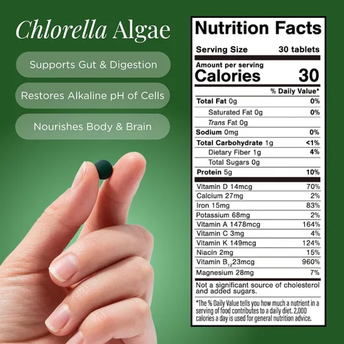 Miniatura 4 de RECOVERYbits - Tabletas orgánicas de Chlorella - Superalimento de algas a base de plantas - Clorofila - Pared celular agrietada - Energía - Sistema