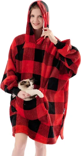 Miniatura 8 de Krifey Manta con capucha de sherpa de gran tamaño como regalo de cumpleaños para mamá, mujer, novia, hombre, acogedora sudadera con bolsillo gigante