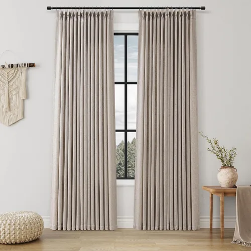 Miniatura 87 de Juego de 2 paneles de cortinas de ventana de cocina beige de 24 pulgadas de largo, con textura de lino, plisadas, filtrantes de luz, semi pequeñas