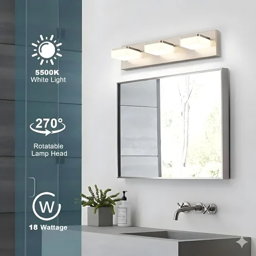 Miniatura 4 de Luces de Tocador de Níquel Cepillado para Baño - Lámpara de Tocador de 3 Luces - Apliques de Pared LED Regulables - Luz Diurna 5500K - Elegantes