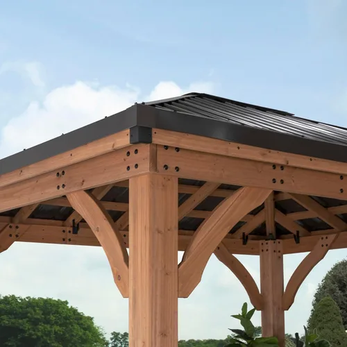 Miniatura 9 de Backyard Discovery Barrington - Cenador Pabellón de madera de cedro para exteriores de 12' x 10' con techo rígido de acero galvanizado de cadera