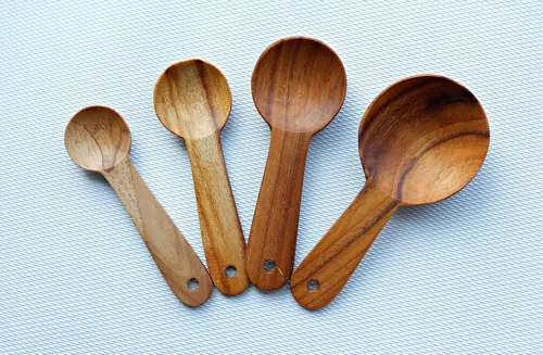 Miniatura 5 de Juego de cucharas medidoras de madera de teca rústica, 4 piezas de madera de teca ecológica (sin marcas)