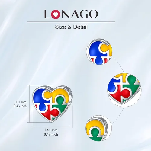 Miniatura 6 de LONAGO Abalorio personalizado de plata de ley 925 compatible con pulsera, collar, forma redonda de corazón personalizado