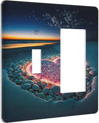 Miniatura 121 de Placa decorativa para interruptor de luz, playa, rosa, escena nocturna, 2 bandas, 1 palanca, 1 placa de pared dúplex, decoración de placa