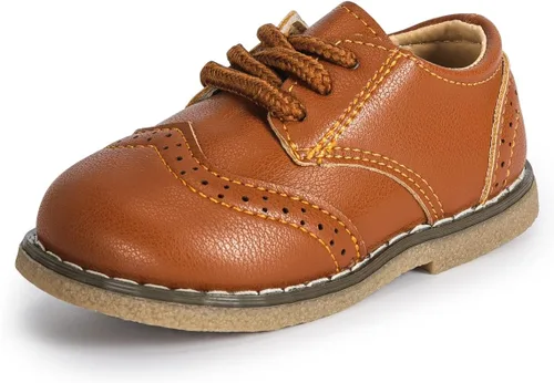 Kannior Zapatos Oxford de piel sintética para niños y niñas, zapatos de vestir de boda para niños pequeños, con cordones, suela de textura