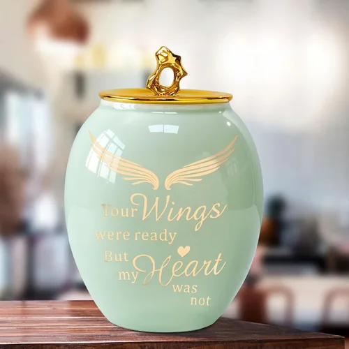 Miniatura 8 de Urna de cremación mediana verde para cenizas humanas adulto macho hembra Angel Ceramic Urn for Ashes Men Women Dad Mom,Memorial Urn with Velvet