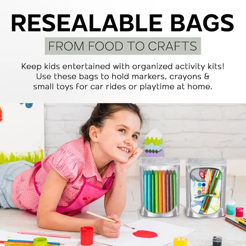 Miniatura 7 de 150 bolsas resellables de Mylar - 6 x 9 pulgadas - Bolsas con cierre hermético y termosellables - Bolsas de almacenamiento de alimentos de pie