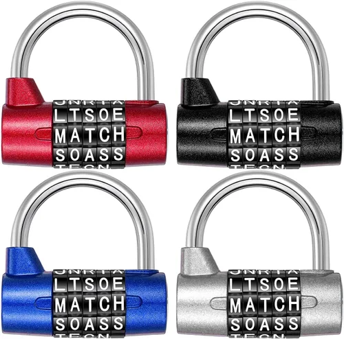 4 candados de combinación de 5 letras, candado de seguridad de metal resistente reiniciable sin llave en 4 colores para casillero de gimnasio, caja
