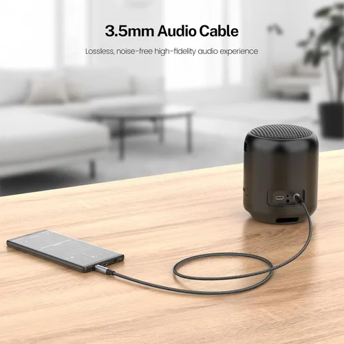 Miniatura 3 de MOSWAG Cable auxiliar de audio de 16.4 pies/16.4 ft de 0.138 in a cable auxiliar macho a macho, cable auxiliar de nailon trenzado para teléfonos
