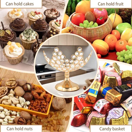Miniatura 8 de 2 cuencos florales de cristal para caramelos/plato de frutas decorativo, elegante centro de mesa de marco de metal, plato de frutas y bandeja