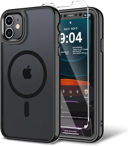 Funda para iPhone 11 con protector de pantalla, compatible con MagSafe, ultra delgada, translúcida, mate, a prueba de golpes, color negro
