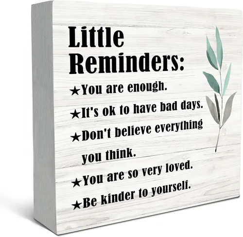 Miniatura 18 de SRADMO Inspirational Wood Box Sign Desk Decor, Inspirational Desk Decor, Little Reminders Motivational Positive Theme Wooden Block Box Sign
