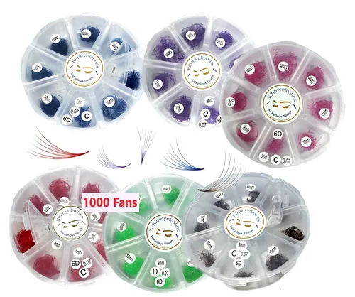 Miniatura 5 de 1000 abanicos de volumen prefabricados, longitudes mixtas de 0.354-0.630 in, abanicos sueltos C, D. Extensiones de pestañas hechas a mano, 6D 0.07