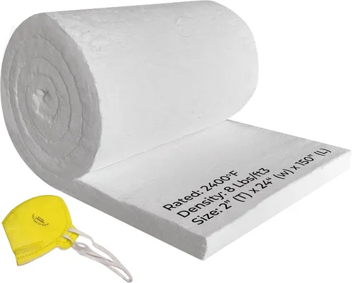 Manta aislante de fibra de cerámica, 8# 2400F, 2 pulgadas de grosor x 24 x 150 pulgadas, deflectores de aislamiento de alta temperatura para estufa