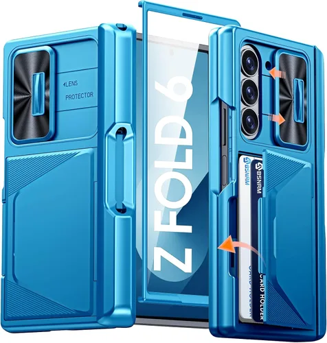 Miniatura 13 de Funda para Samsung Galaxy Z Fold 7 con tarjetero con bloqueo RFID, cubierta de lente deslizante integrada y protección de bisagra y protector