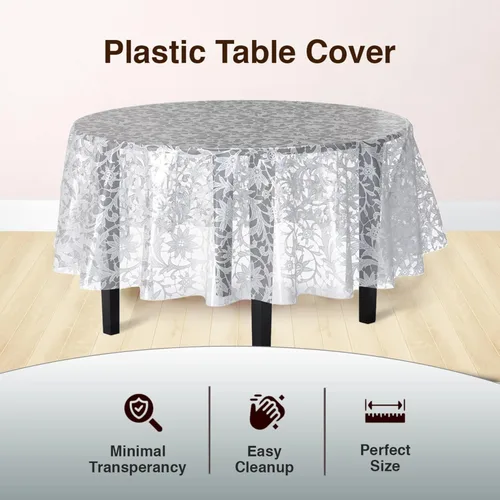 Miniatura 2 de Exquisite Mantel de Mesa de Encaje Redondo de Mesa de Plástico Paquete de 12 Manteles de Encaje Redondos de 84 pulgadas Mantel Floral Blanco