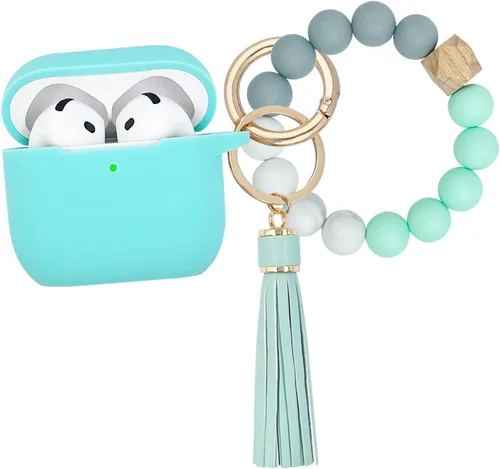 Miniatura 15 de KOUJAON Funda compatible con AirPods 4, funda protectora de silicona suave con llavero de pulsera, compatible con auriculares inalámbricos Apple Té