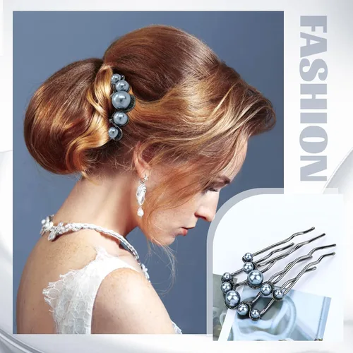 Miniatura 5 de Lawie Paquete de 6 pasadores de pelo de metal dorado con perlas en forma de U para el cabello, peines deslizantes para el cabello, horquillas anchas