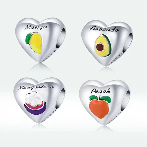 Miniatura 8 de Abalorio de plata de ley 925 con diseño de melocotón, mango y aguacate, con forma de mangostán