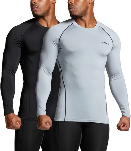 Miniatura 2 de TSLA Paquete de 1 o 2 camisas térmicas de compresión de manga larga para hombre camiseta deportiva de capa base camiseta de invierno para correr