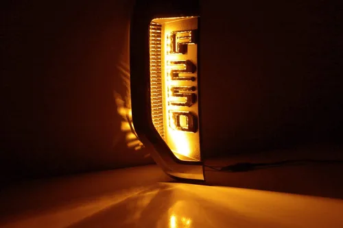 Miniatura 4 de iJDMTOY Kit de iluminación de fondo LED amarillo ámbar compatible con Ford F250 F350 F450 Super Duty 2017-2021 emblema cromado de guardabarros