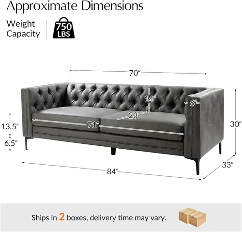 Miniatura 2 de HULALA HOME Sofá de Piel Sintética de 84" de Ancho con Patas Metálicas, Sofá de 3 Plazas con Botones Capitoné, Sofá Tapizado Contemporáneo Moderno