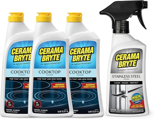 Cerama Bryte Limpiador de electrodomésticos de acero inoxidable y elimina las manchas difíciles de cocina y estufa para vidrio, superficies de
