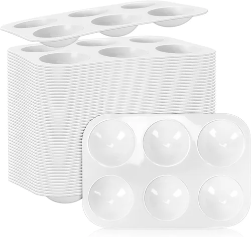 50 paletas de acuarela de plástico blanco, 6 paletas de pintura rectangulares, paletas de bandeja de pintura, bandejas de pintura para niños, para