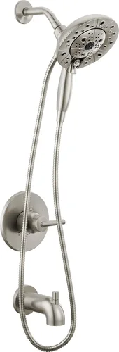 Miniatura 16 de Delta Faucet Trinsic Serie 14 - Kit de molduras para bañera y ducha de un solo mango, grifo de ducha cromado con cabezal de ducha doble 2 en 1 de 5