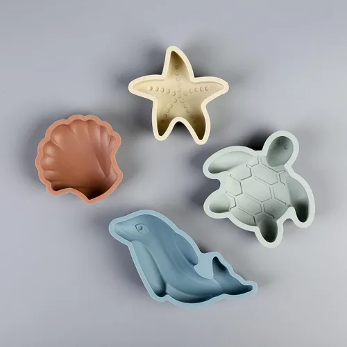 Miniatura 5 de BLUE GINKGO Juguetes de playa de silicona - Bebé moderno Juego de juguetes para viajes Cubo de silicona, pala, 4 moldes de arena, bolsa de playa