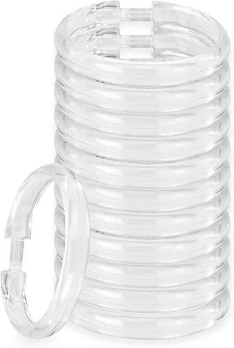 Rocky Mountain Goods Simple Spaces - Anillos de cortina de plástico transparente, paquete de 12, clic de forma segura en su lugar, plástico