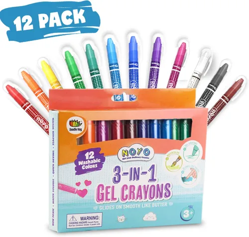 Miniatura 7 de DOODLE HOG Crayones lavables de 12 colores, para niños y niños pequeños, acuarela, no tóxicos, 3 en 1, para niños de 4 a 8 años