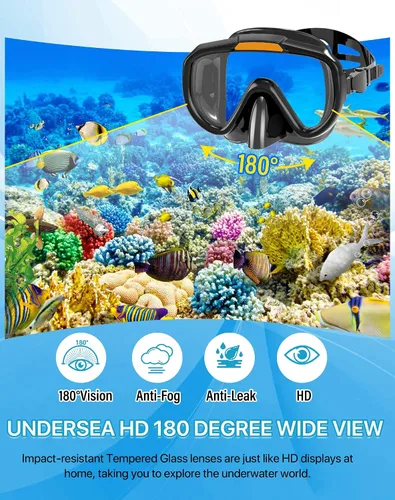 Miniatura 2 de Ubekezele Equipo de esnórquel para adultos, hombres y mujeres, juego de esnórquel 4 en 1 con máscara de buceo con vista panorámica, antivaho