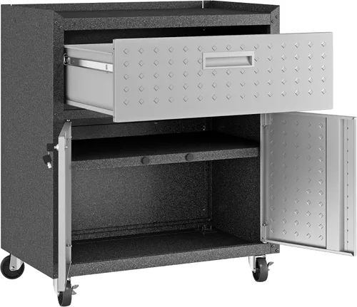 Miniatura 6 de Manhattan Comfort Fortress - Armario móvil de metal texturizado de 31.5 pulgadas con 1 cajón de extensión completa y 2 estantes ajustables