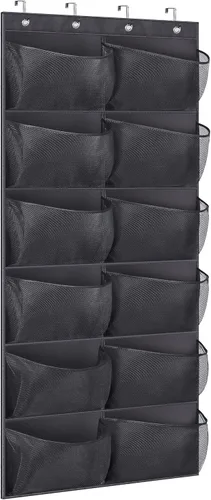 Miniatura 8 de KIMBORA 12 bolsillos grandes de malla sobre la puerta, organizador de zapatos para armario, zapatero colgante para puerta, zapatillas, Rosa