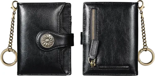 Miniatura 9 de Travelambo Rfid Wallet Mujeres Cuero Bifold Compacto Pequeña Cartera para Mujeres, Negro -, Compacto