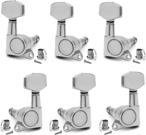 Miniatura 12 de SAPHUE 6 clavijas de afinación de guitarra 3L3R, botón ovalado grande sellado, clavijas de afinación de guitarra, afinadores de cabezales de Marrón