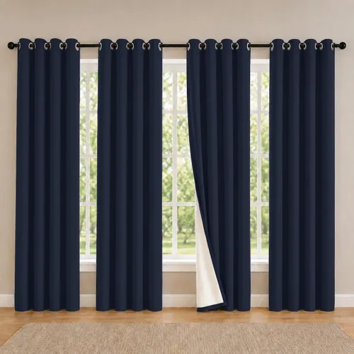 Miniatura 57 de 2 paneles de cortinas 100% opacas, cortinas ligeras con aislamiento térmico con ojales para dormitorio, sala de estar, tratamiento de ventana