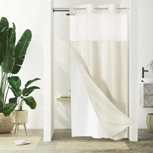 Miniatura 42 de Gibelle: cortina de ducha pequeña para baño de 36x74, cortina de ducha de punto gofre con juego de forro de tela a presión, no necesita ganchos