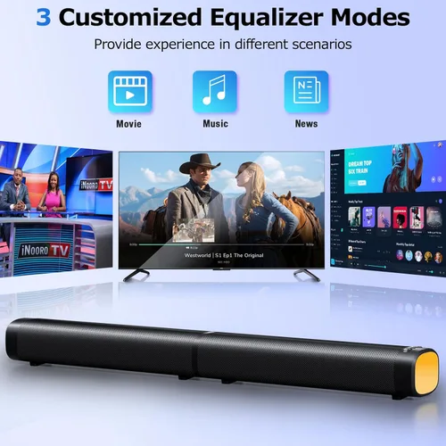 Miniatura 5 de Barra de sonido para Smart TV, barra de sonido de 100 W con 3 luces RGB dinámicas, Bluetooth 5.3, conexión ARC/Opt/AUX, volumen dinámico 3 modos