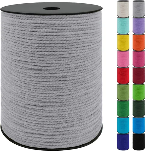 Miniatura 59 de JeogYong Cordón de macramé de 8mm, cuerda de lana de macramé de algodón natural de 131 pies, cordón de algodón trenzado de 3 hebras, hilo de macramé
