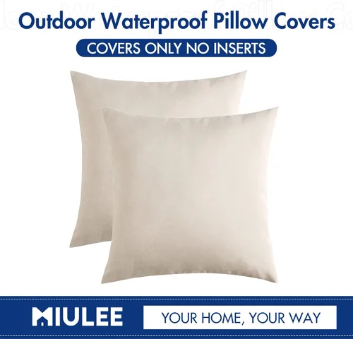 Miniatura 6 de MIULEE Paquete de 2 fundas de almohada decorativas para exteriores, impermeables, sólidas, de lino sintético, para jardín, granja, patio, tienda