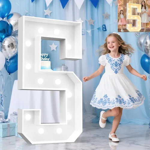 Miniatura 20 de Pooqla Letras de marquesina iluminadas de 3 pies, letras de marquesina con luz LED blanca fría y blanca cálida, letras de mosaico gigante para Letra